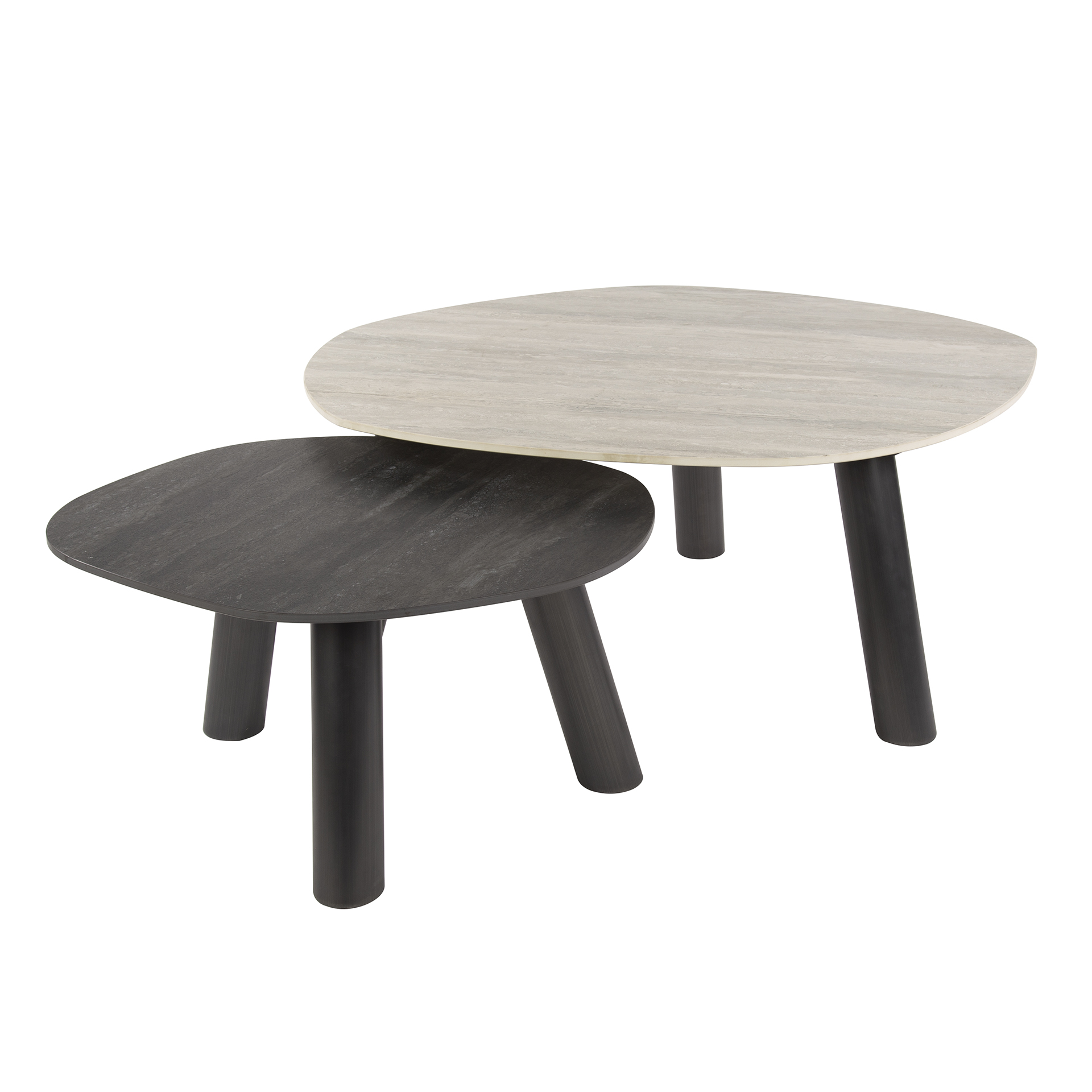 Tavolino Twin Log 3D in ceramica travertino - Set di 2
