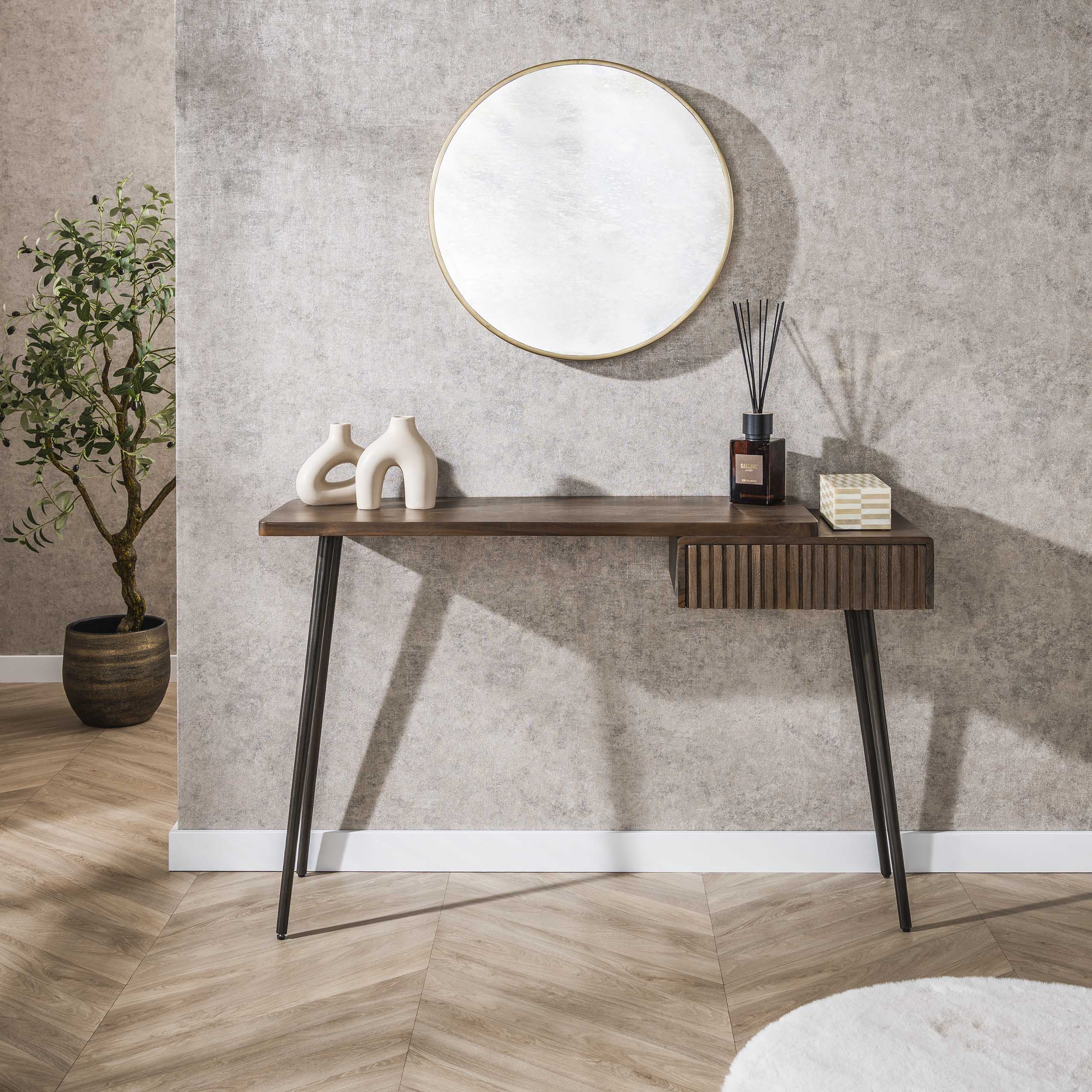 Hall/dressing table Carve 1 drawer - Solid acacia brown
