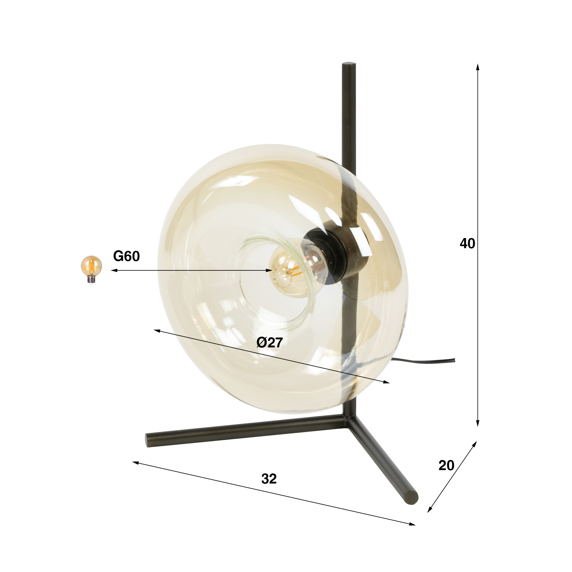 Lampada da tavolo Soll a 1 luce - Vetro ambra