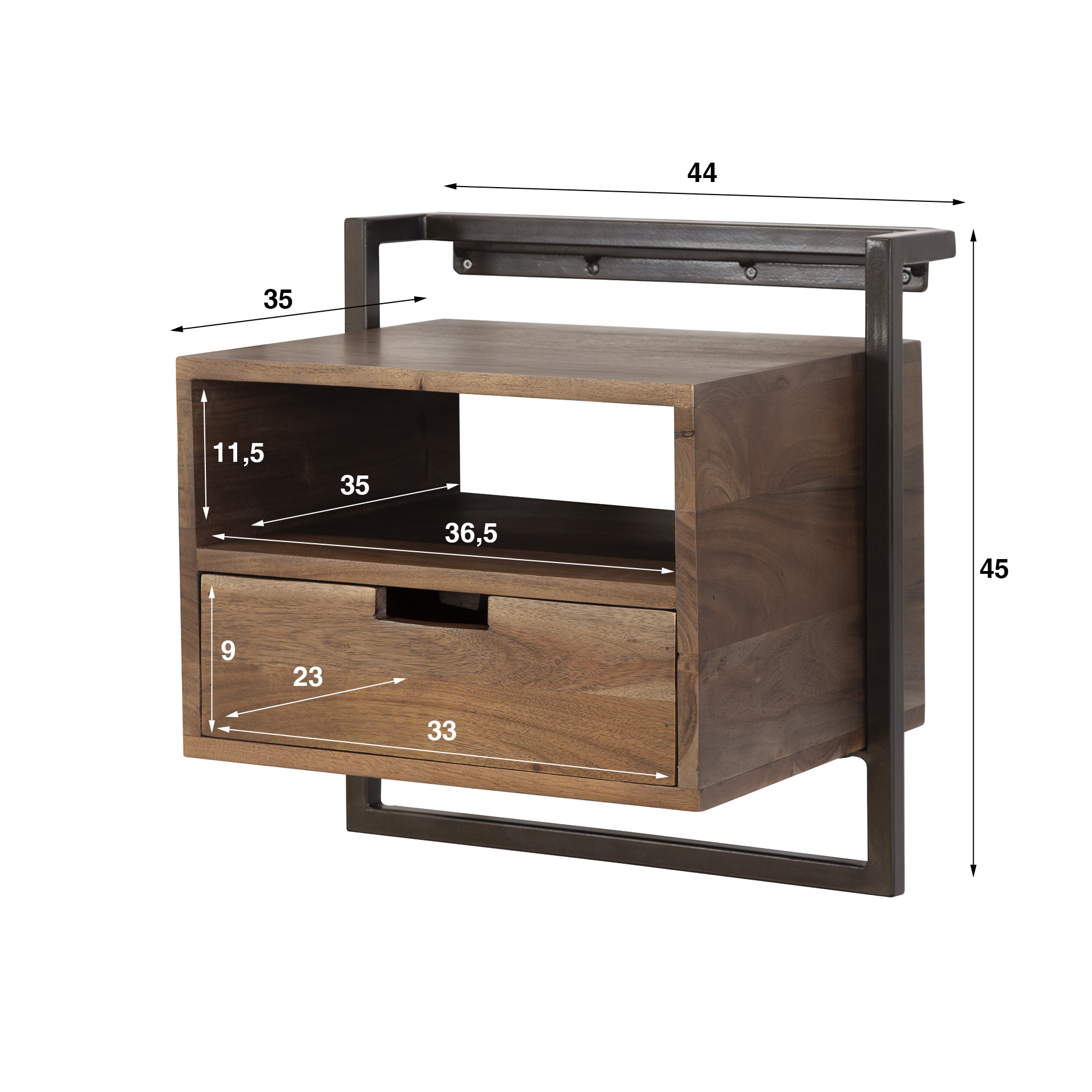 Comodino Air Solid 1 cassetto - Acacia massiccia marrone