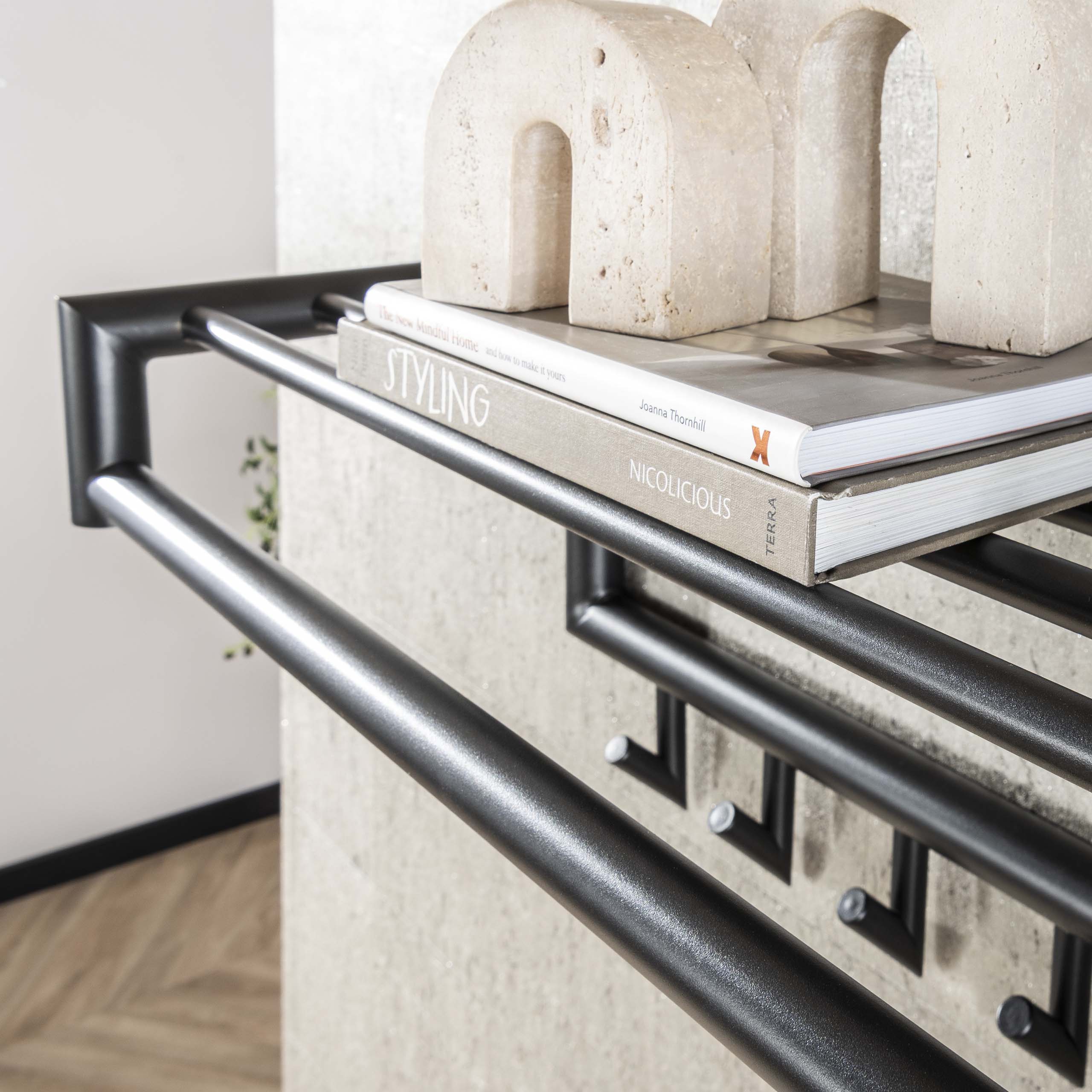 Appendiabiti Tubo tubo + cappelliera 10 ganci - Grigio scuro opaco