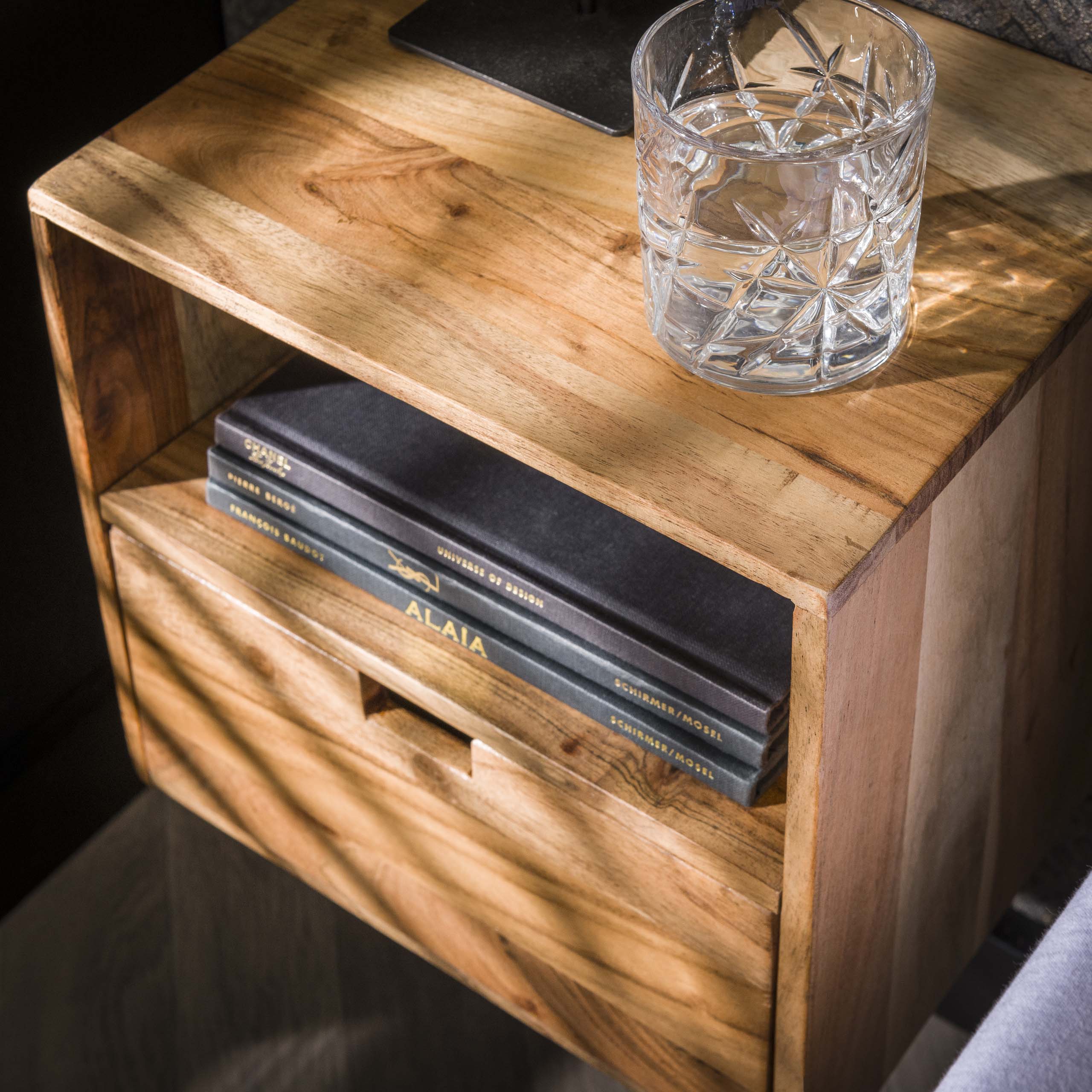Set comodino/2 XS sospeso piatto/Acacia massiccia naturale