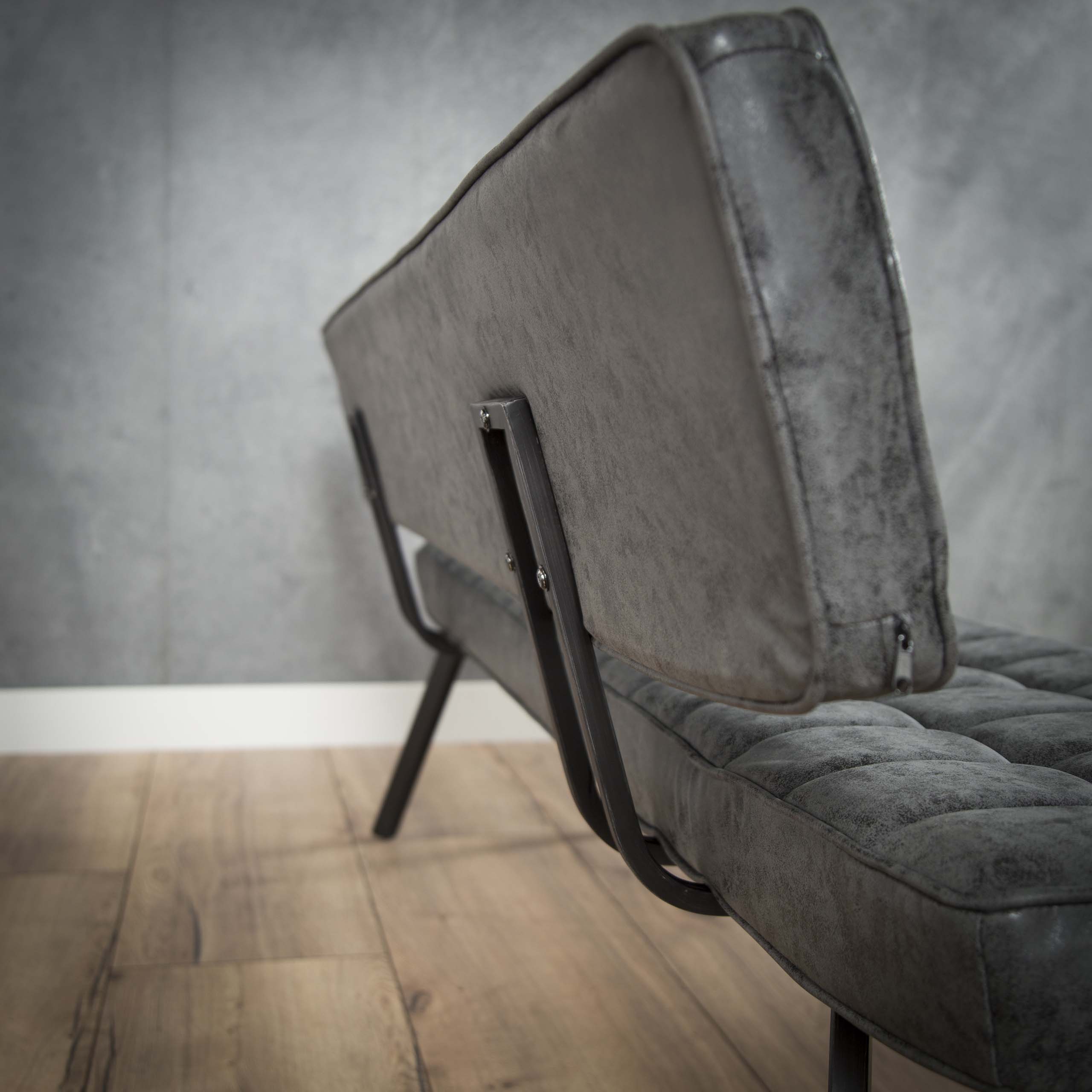 Divano per sala da pranzo 180 cm con cucitura a croce e schienale aperto. / Cera PU nera