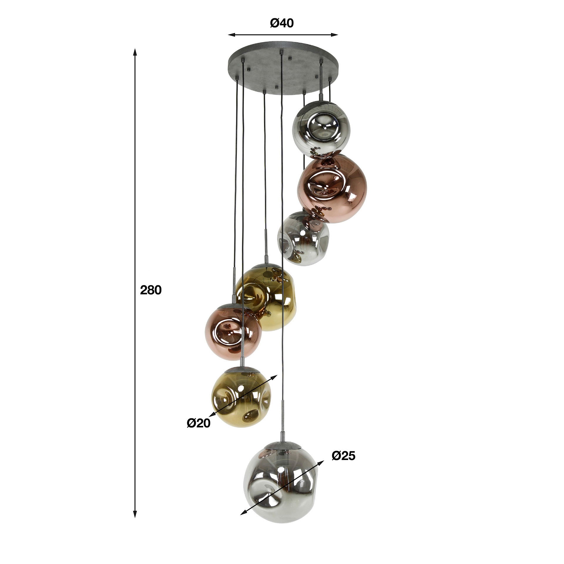 Hanging lamp 7L stepped stellar / Old silver