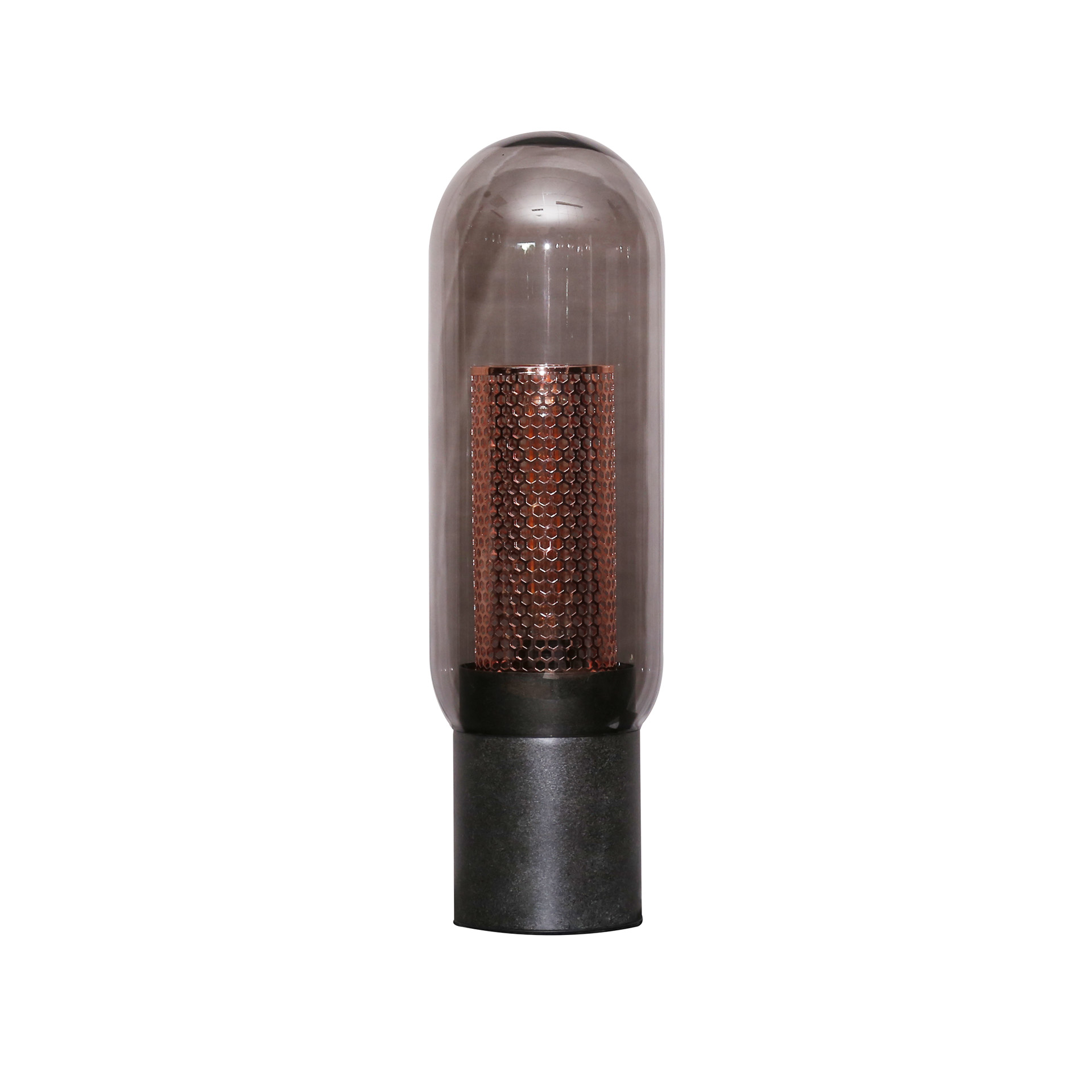 Table lamp smoke glass-perforated steel / Artic black