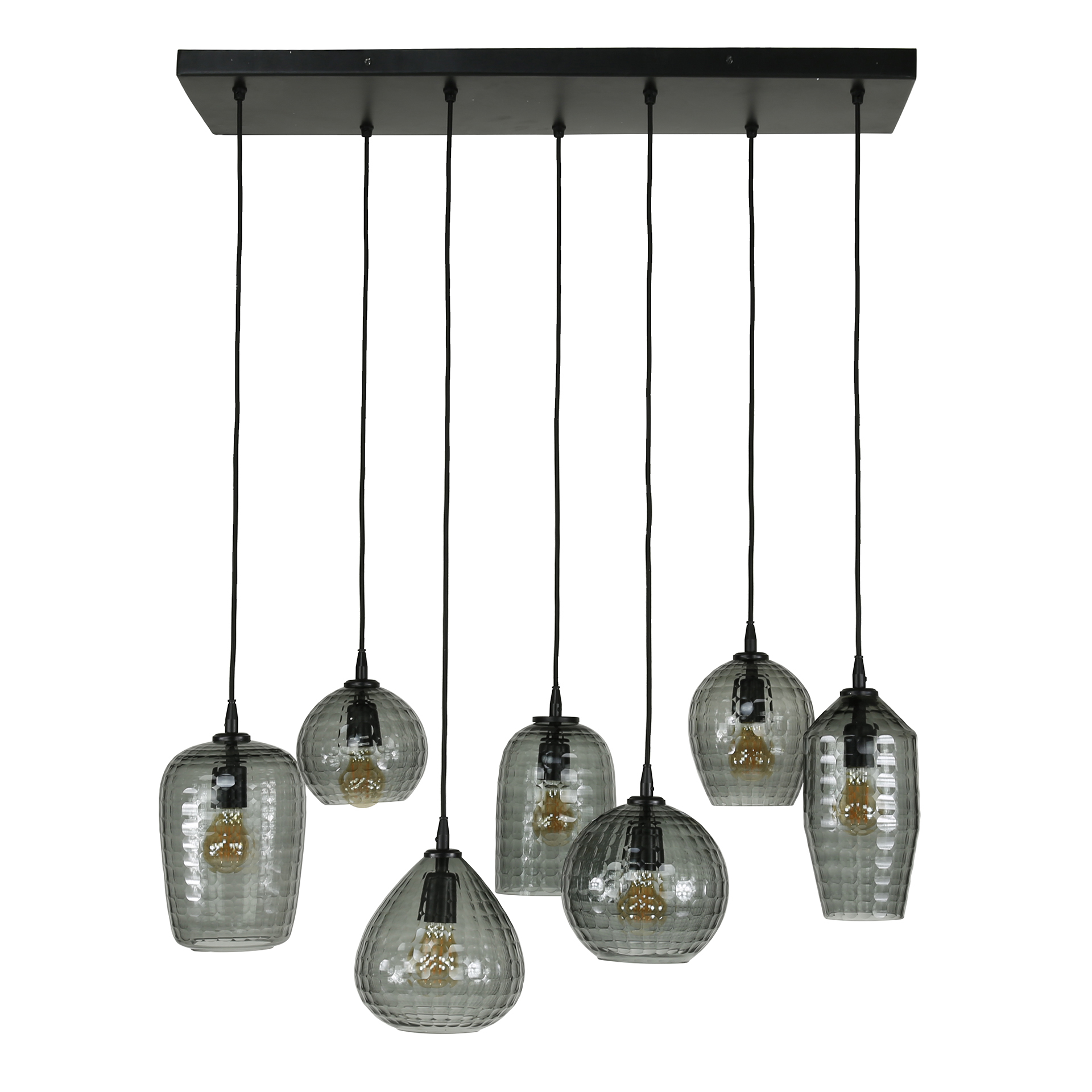 Lampada a sospensione Hexagon 4+3 luci - Vetro grigio fumè
