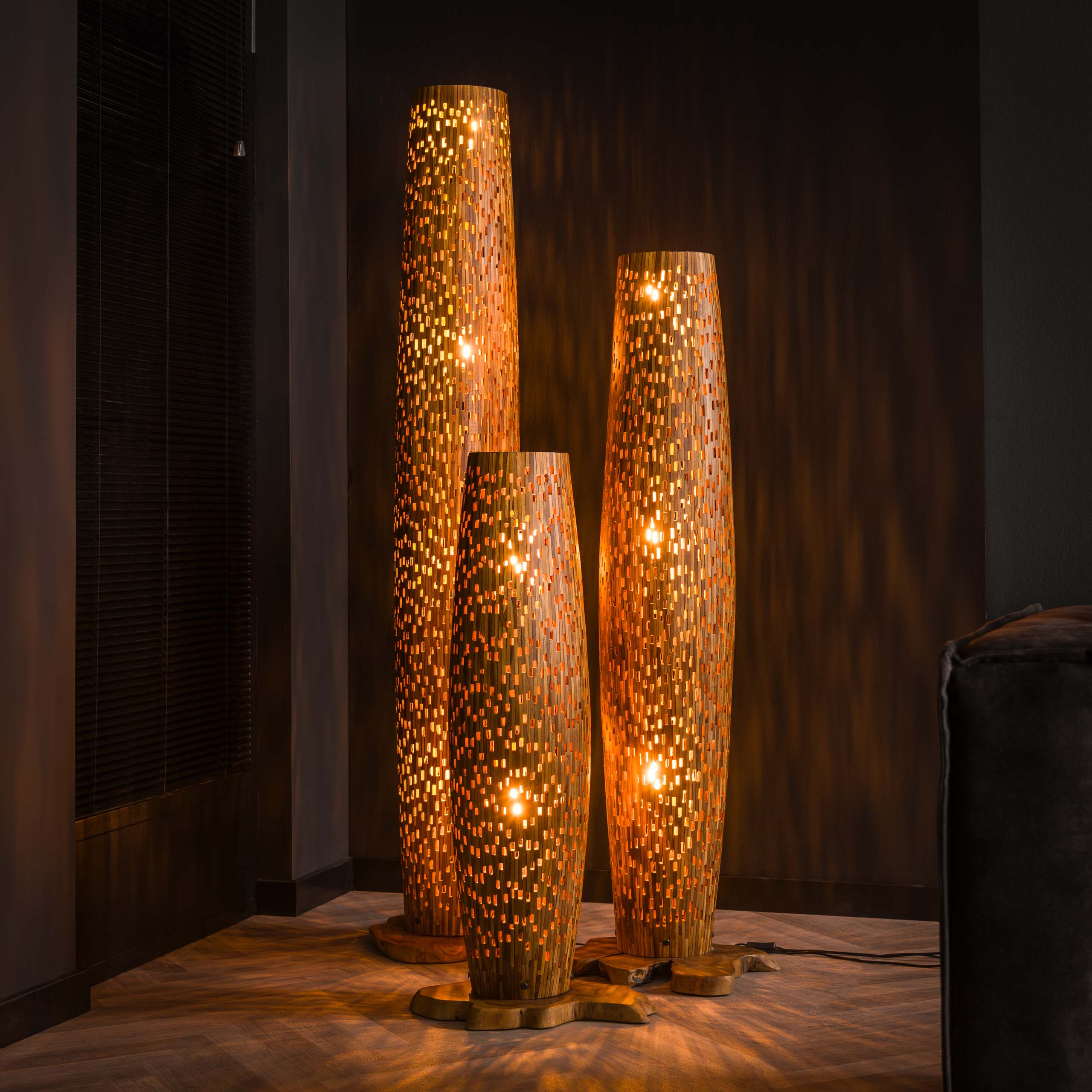 Floor lamp M bars / Solid recycled teak wood