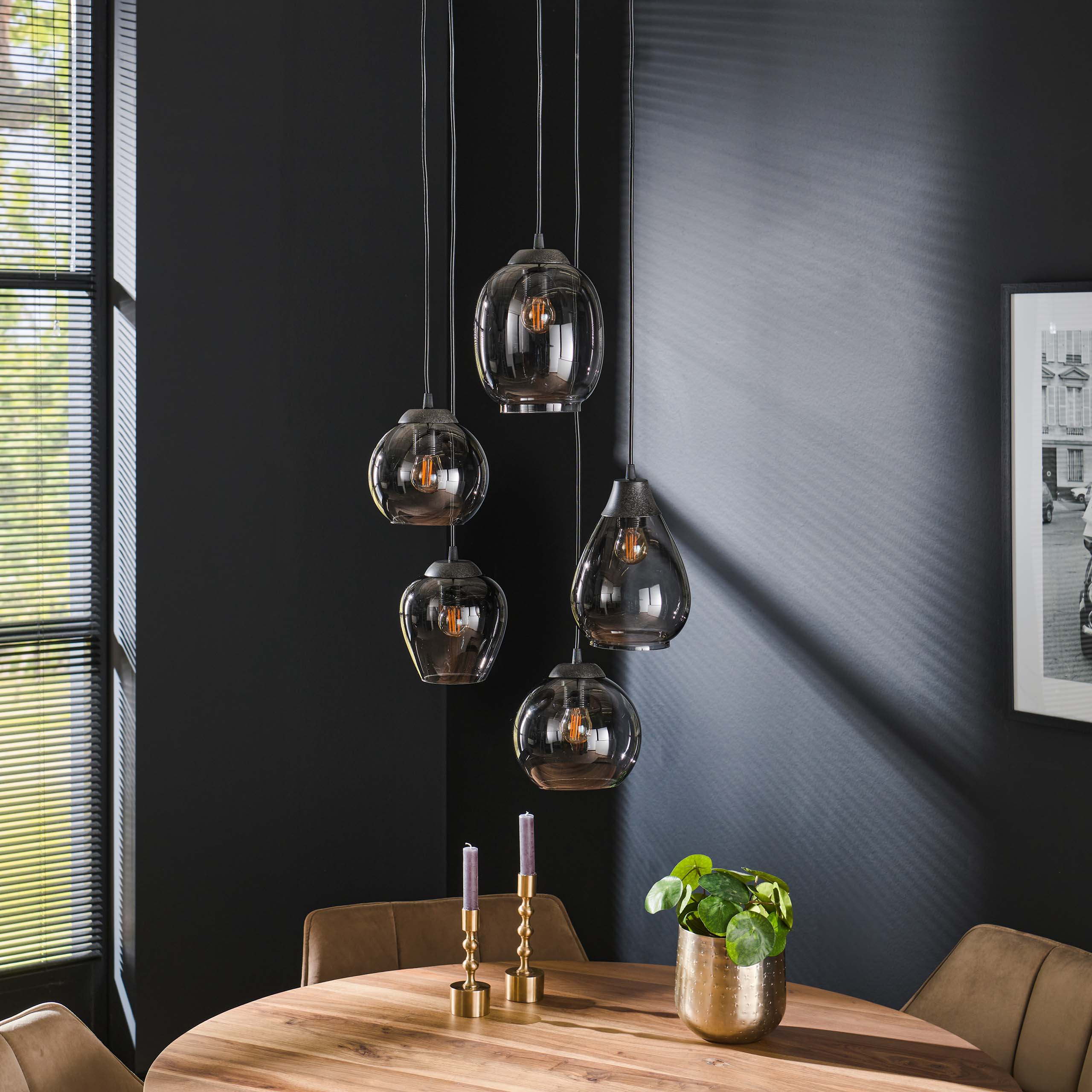 Hanging lamp 5L stepped mix / Chromed glass