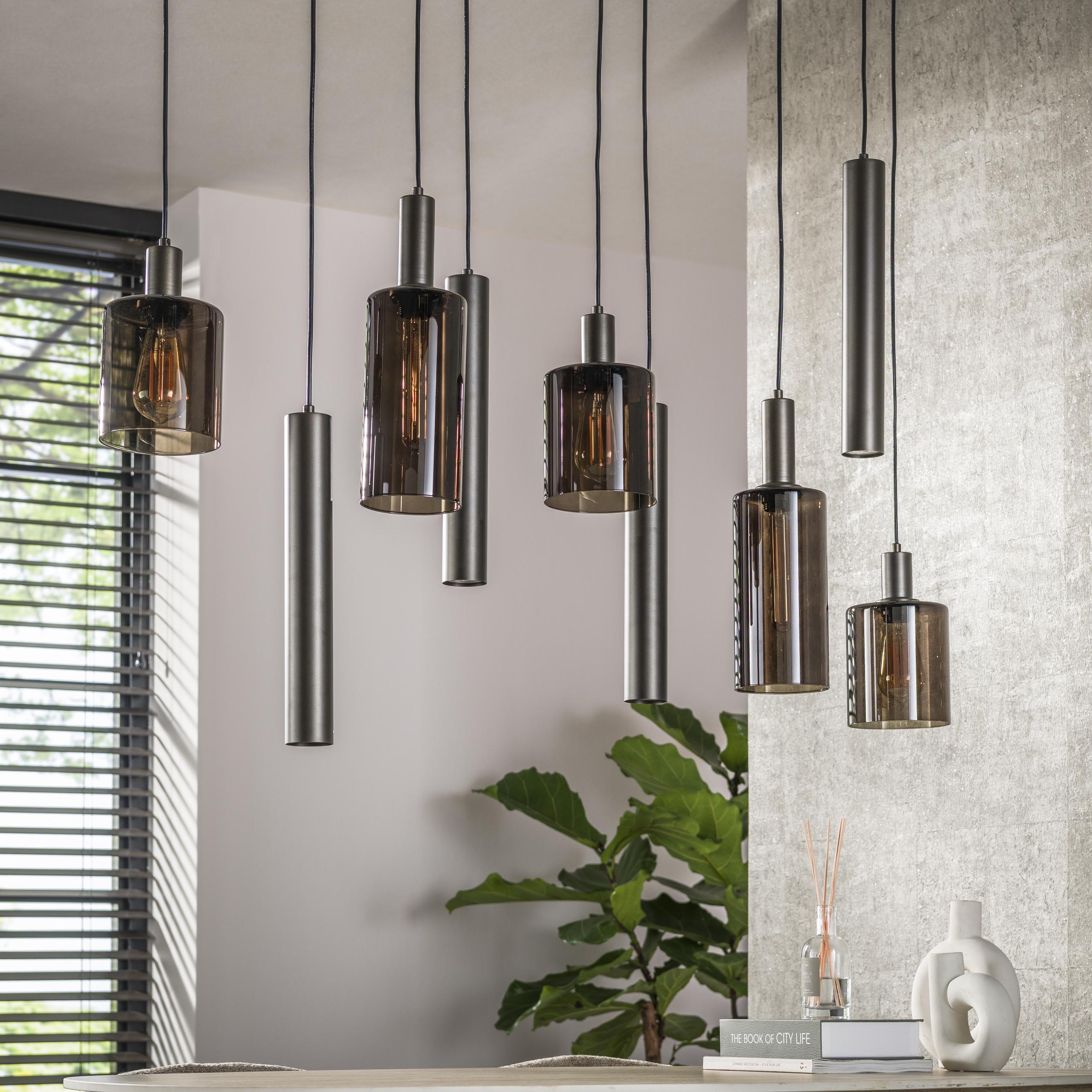 Hanging lamp Sepiora 5+4 lights - Sienna brown