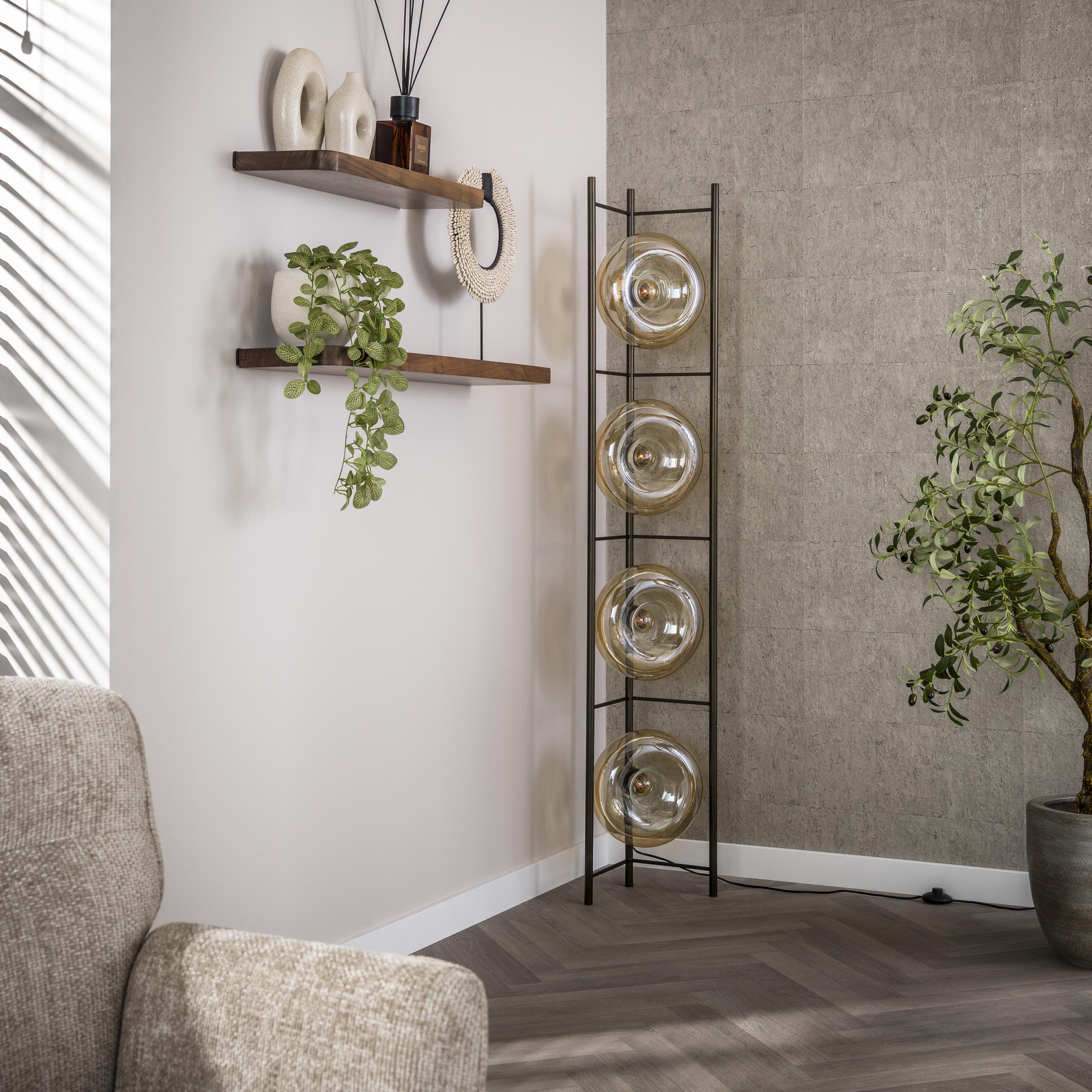 Lampada da terra Soll a 4 luci Vetro Ambra