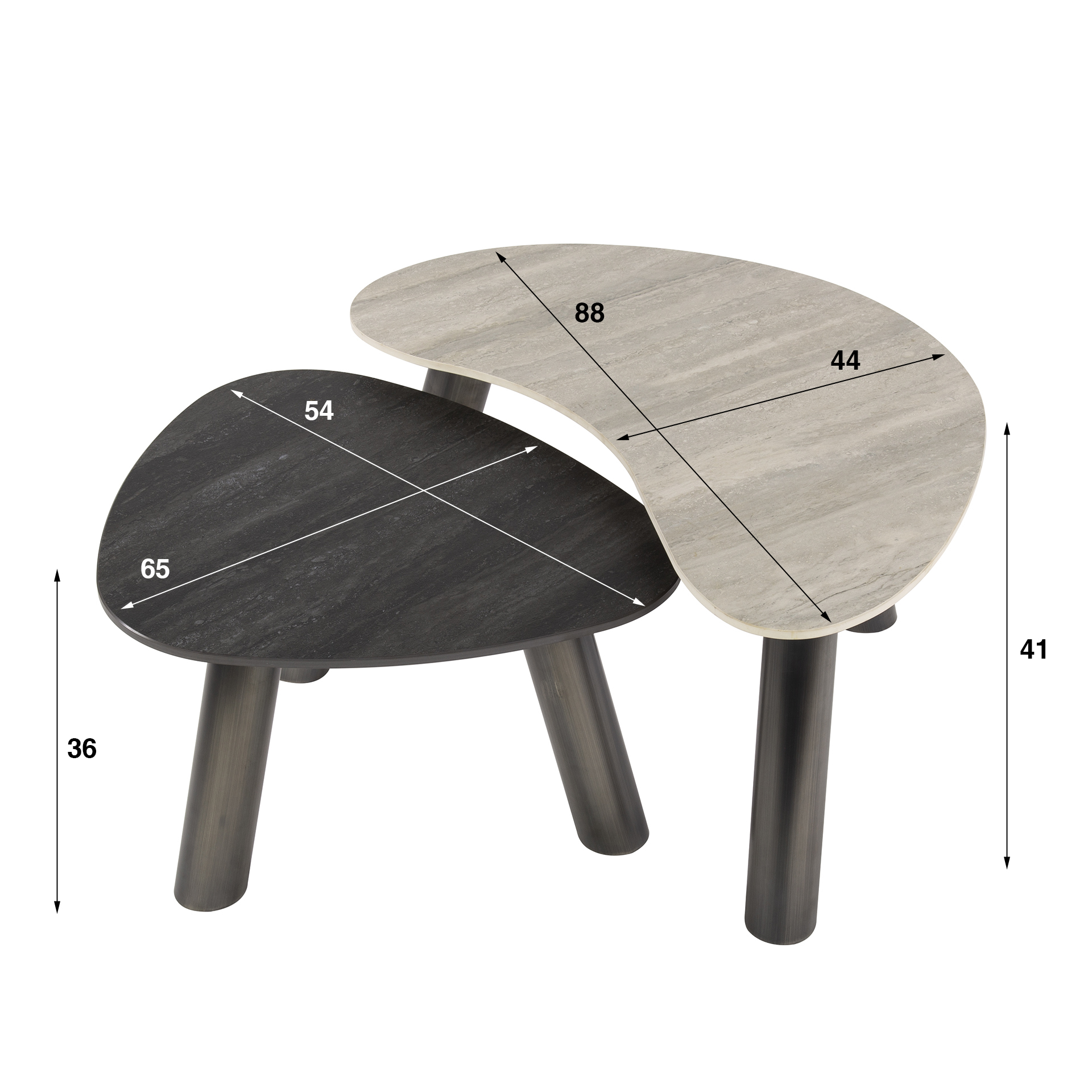 Tavolino Twin organic - Set 2 - Travertino nero/grigio