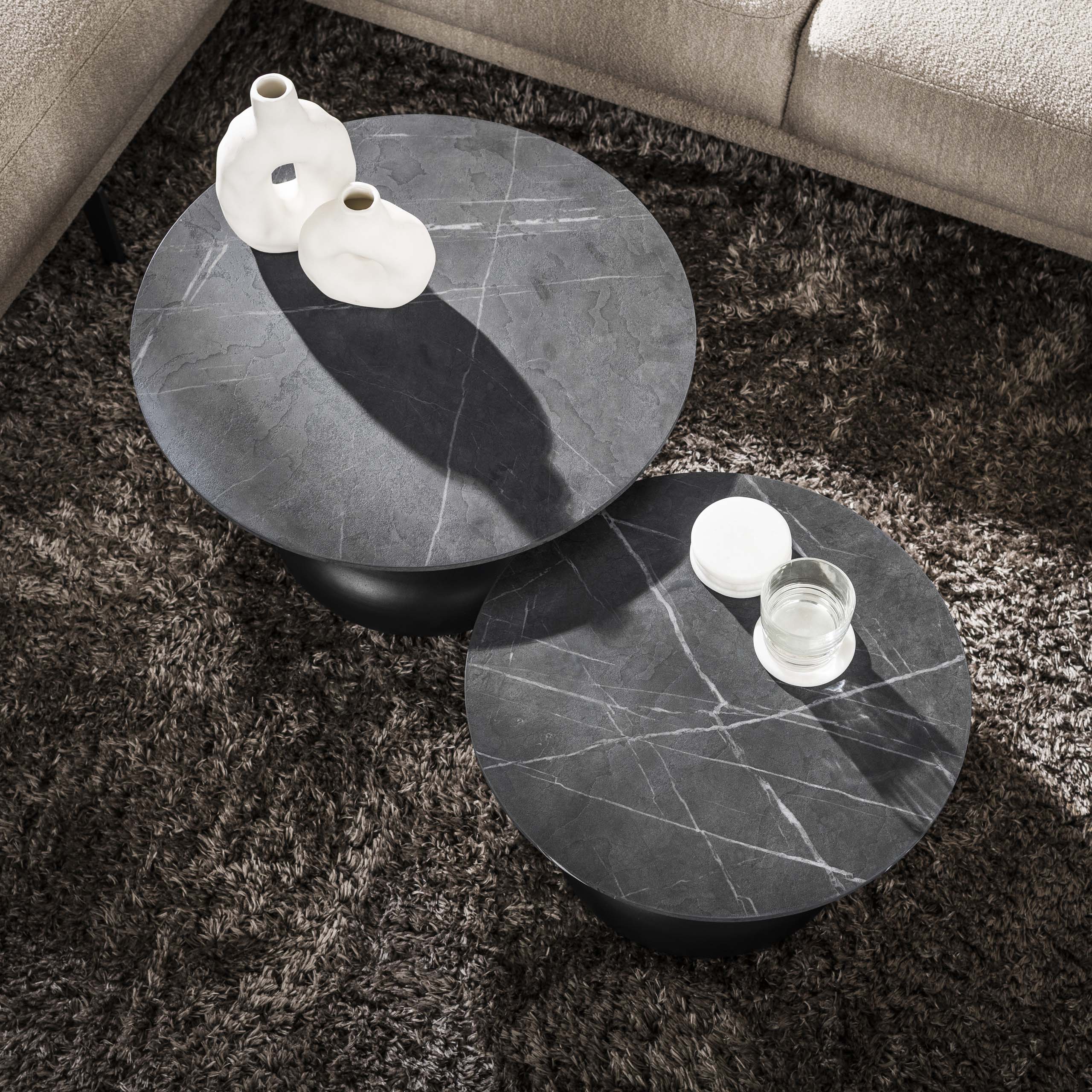 Coffee table set/2 drop shape / 3D black brown