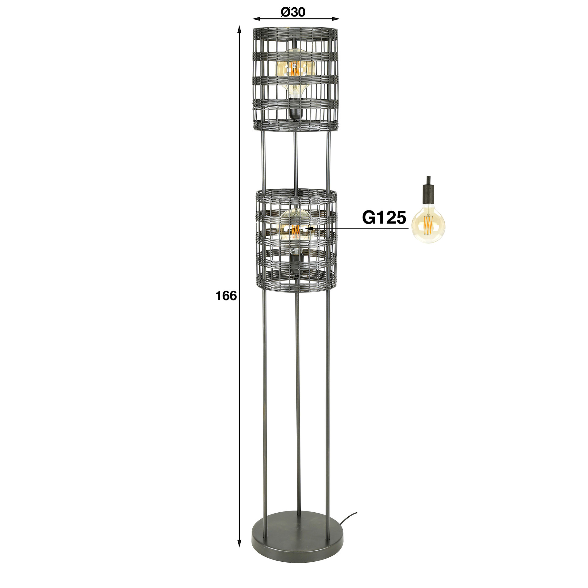 Floor lamp 2L metal blinds / Black nickel