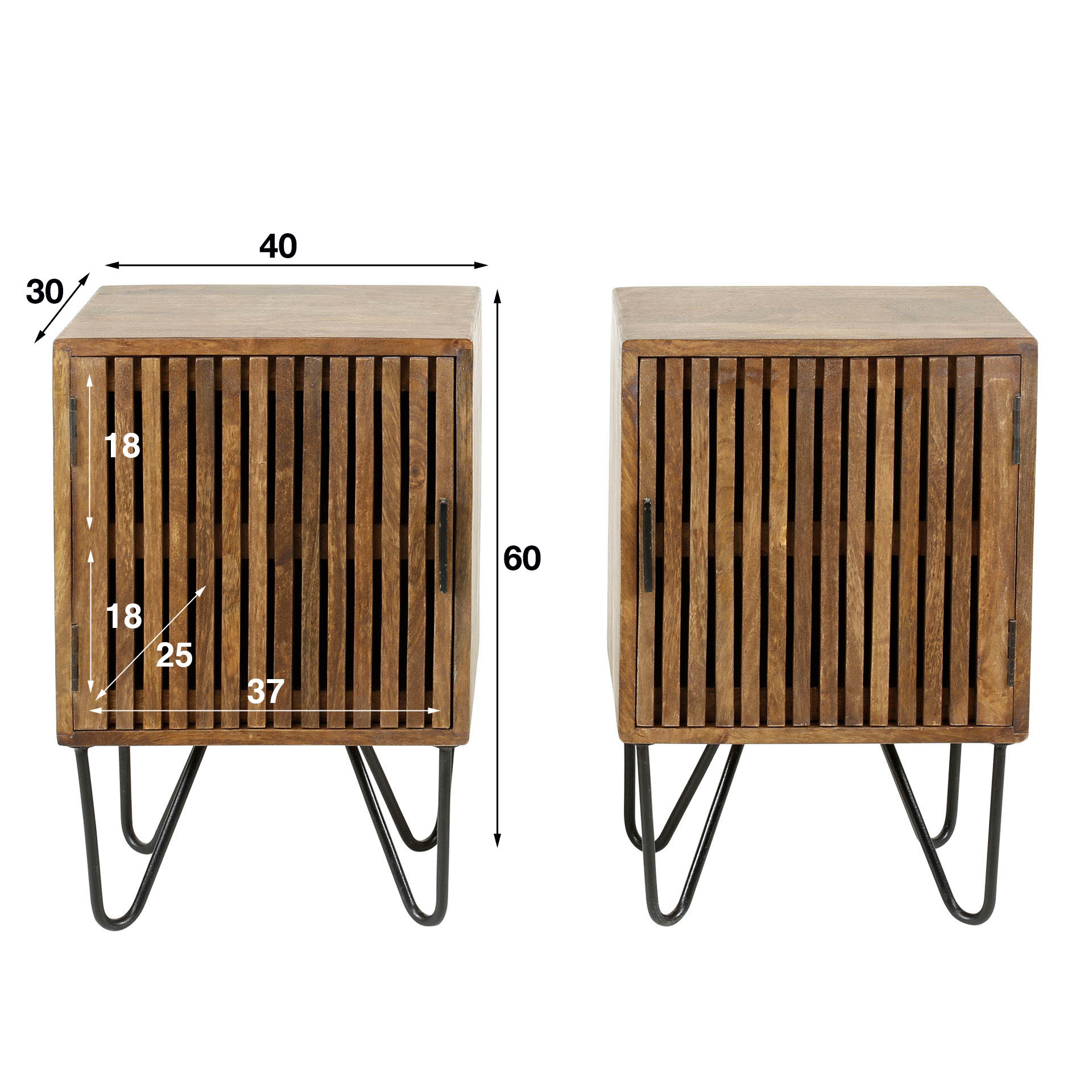 Bedside table Tweak 1 door - set of 2 - Solid mango sand