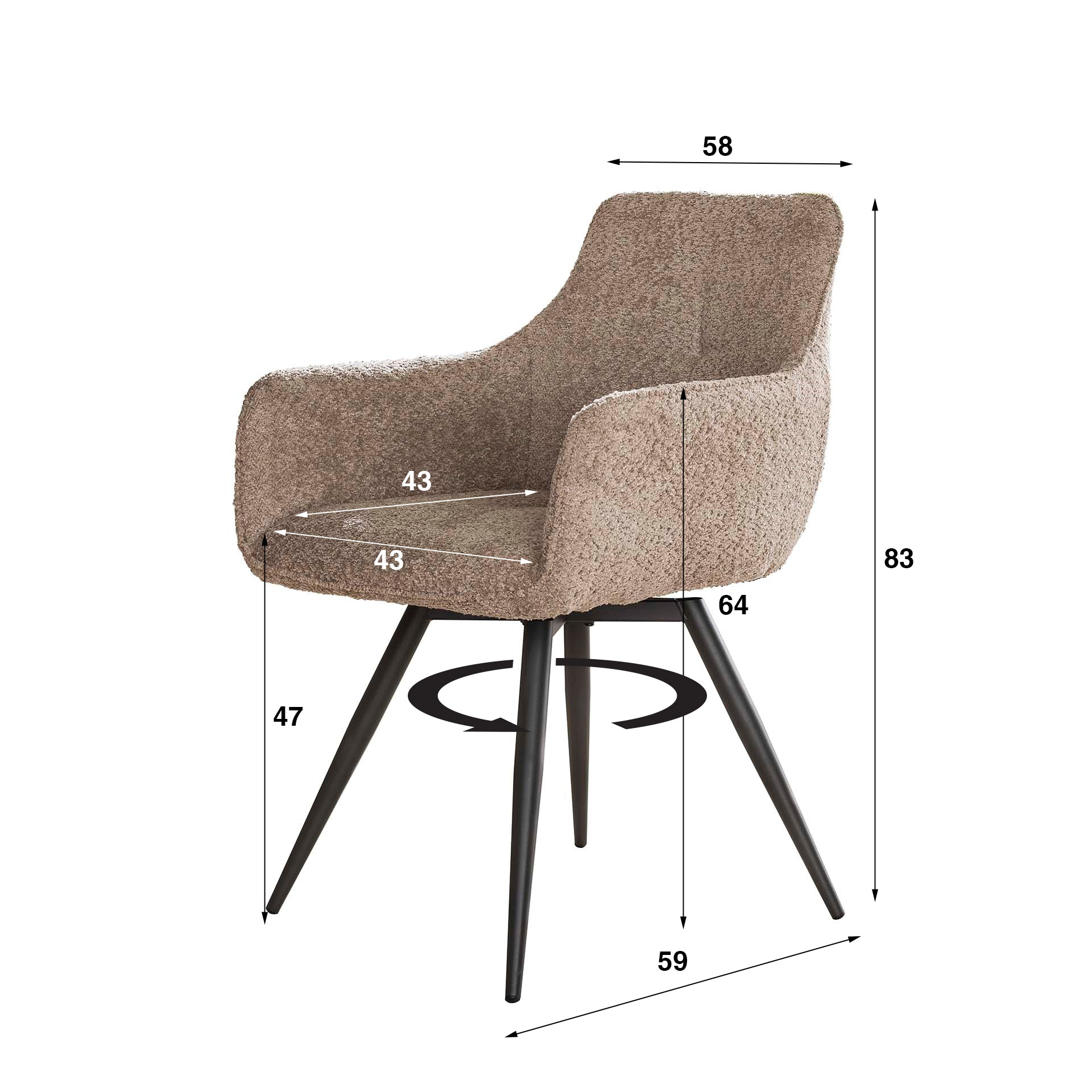 Armchair boucle rotatable. VPE2 / Boucle sand color