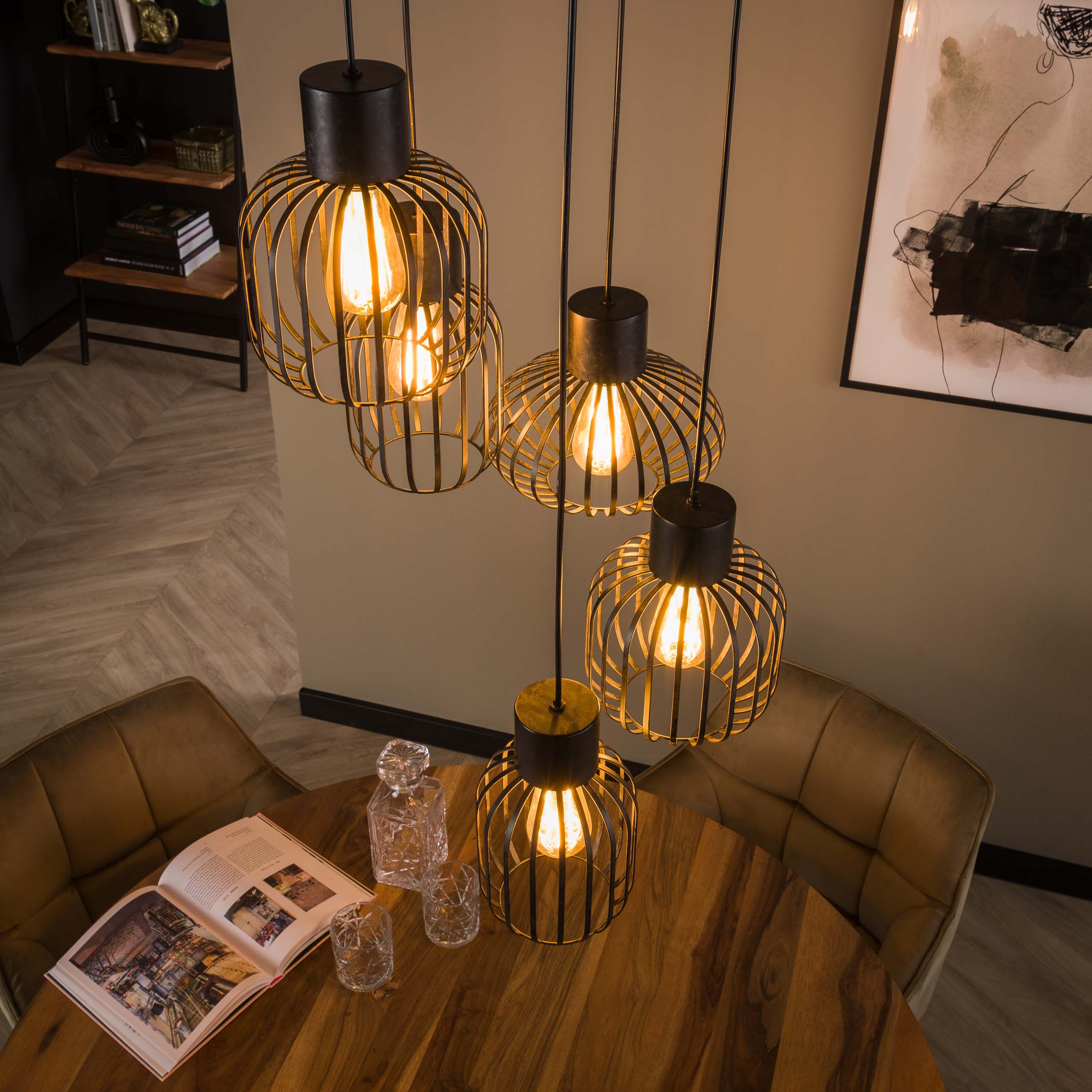 Lampada a sospensione 5L a gradini mix metallo / Carbone