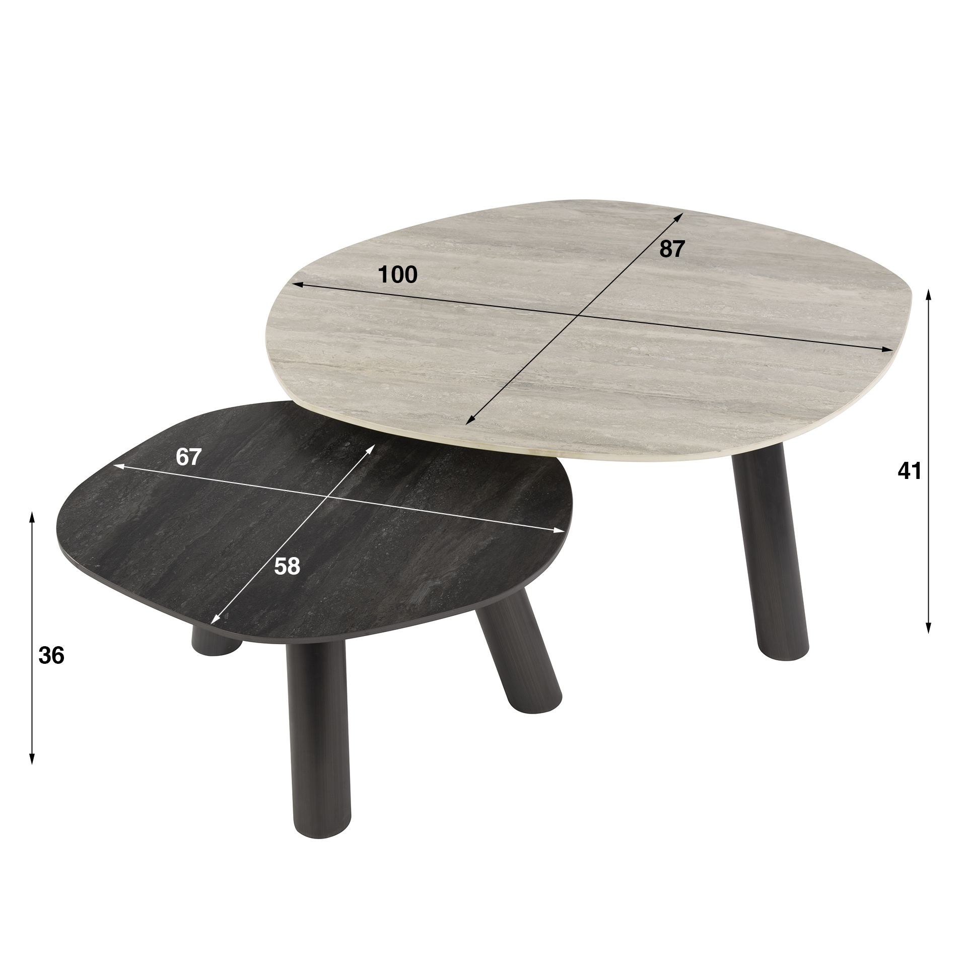 Tavolino Twin Log 3D in ceramica travertino - Set di 2
