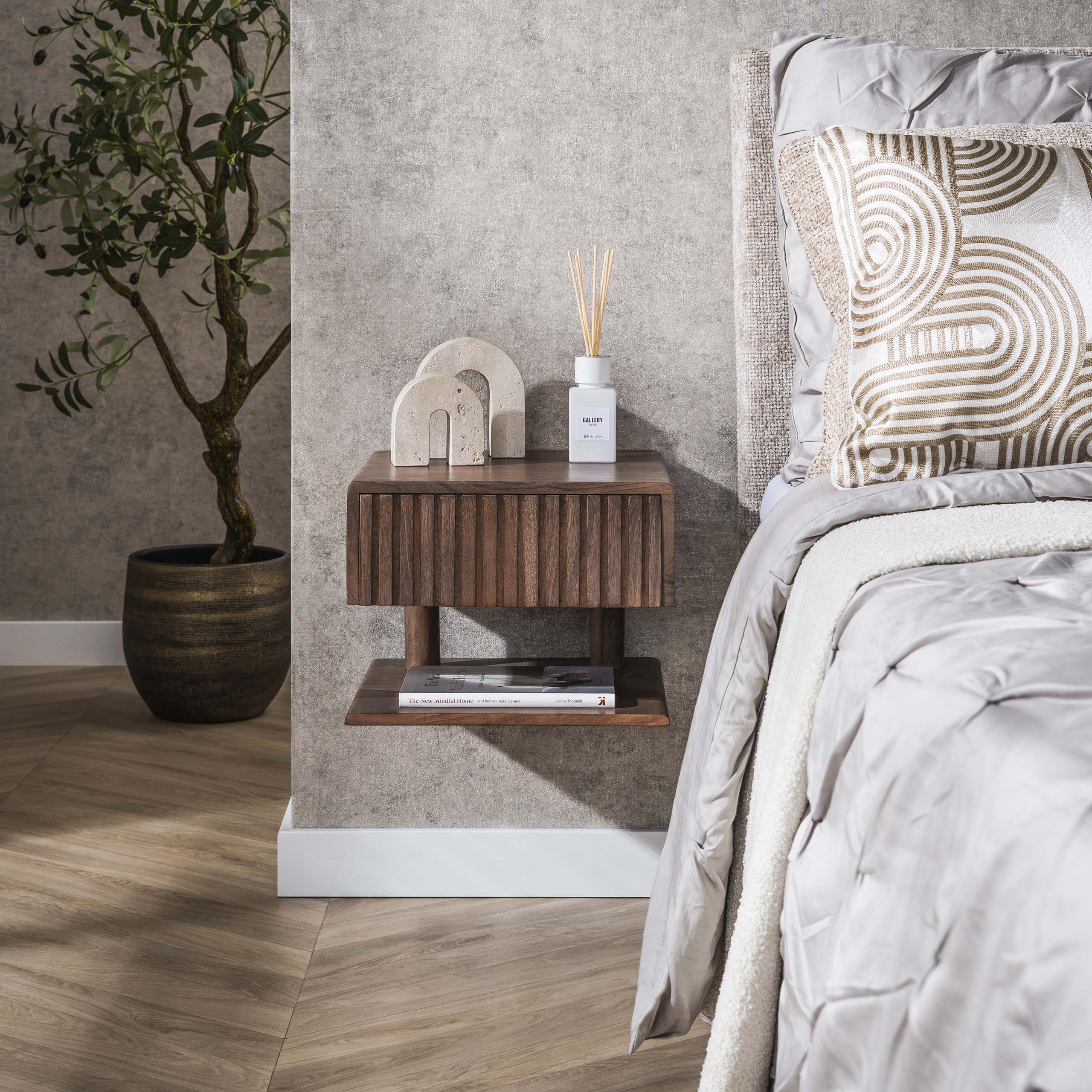 Comodino Carve Shelve sospeso - 1 cassetto - Marrone acacia