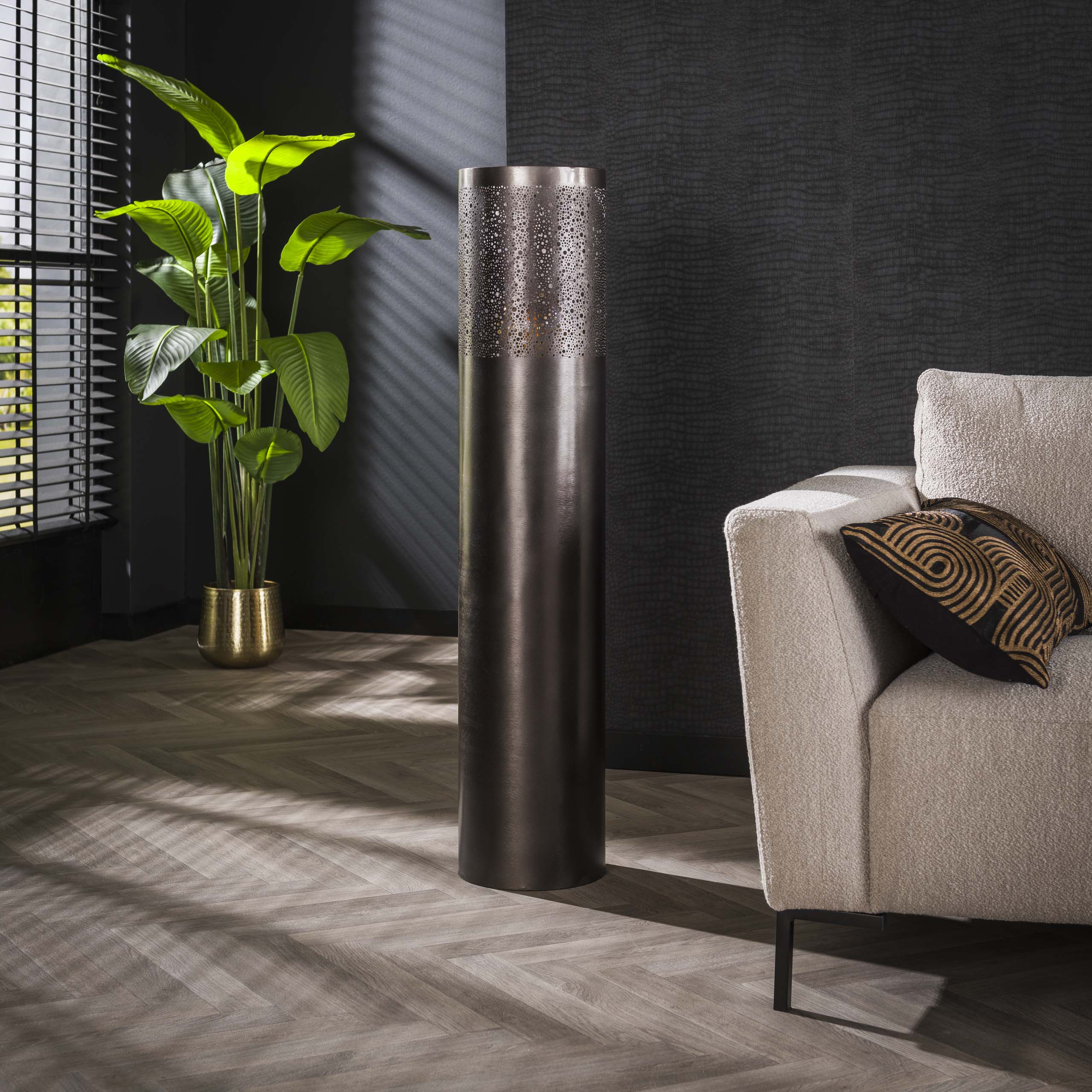 Lampada da terra Cilindro Glow 1 luce 120 cm - Nichel nero