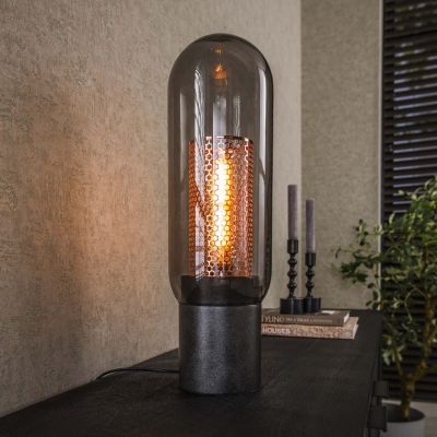 Table lamp smoke glass-perforated steel / Artic black
