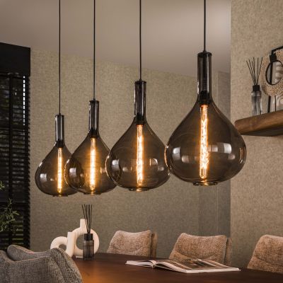Lampada a sospensione 4L goccia vetro fumé / Nero artico