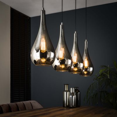 Lampada a sospensione 4L vetro goccia argento / Vetro cromato