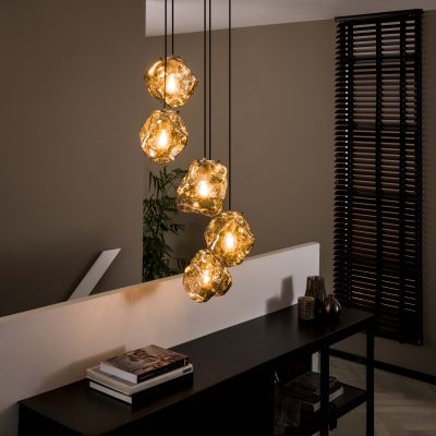 Hanging lamp 5L rock stepped / Chromed glass