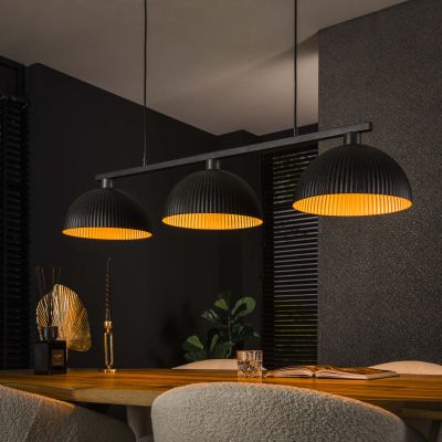 Hanging lamp 3L semi-circular shade-ribbed / Artic black