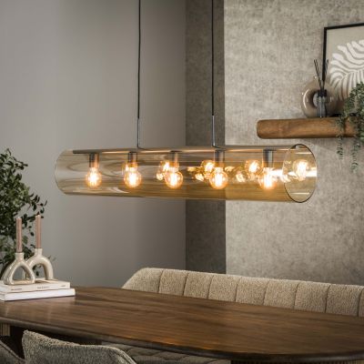 Hanging lamp 5L tube amber glass / Artic black