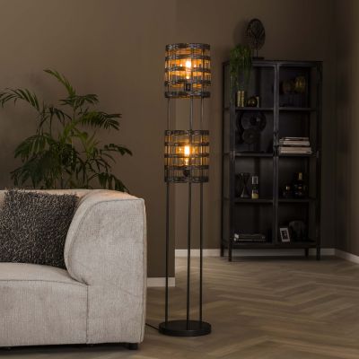 Floor lamp 2L metal blinds / Black nickel