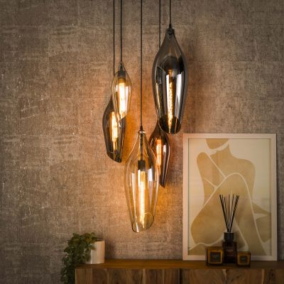 Hanging lamp 5L stepped cocoon mix glass / Black